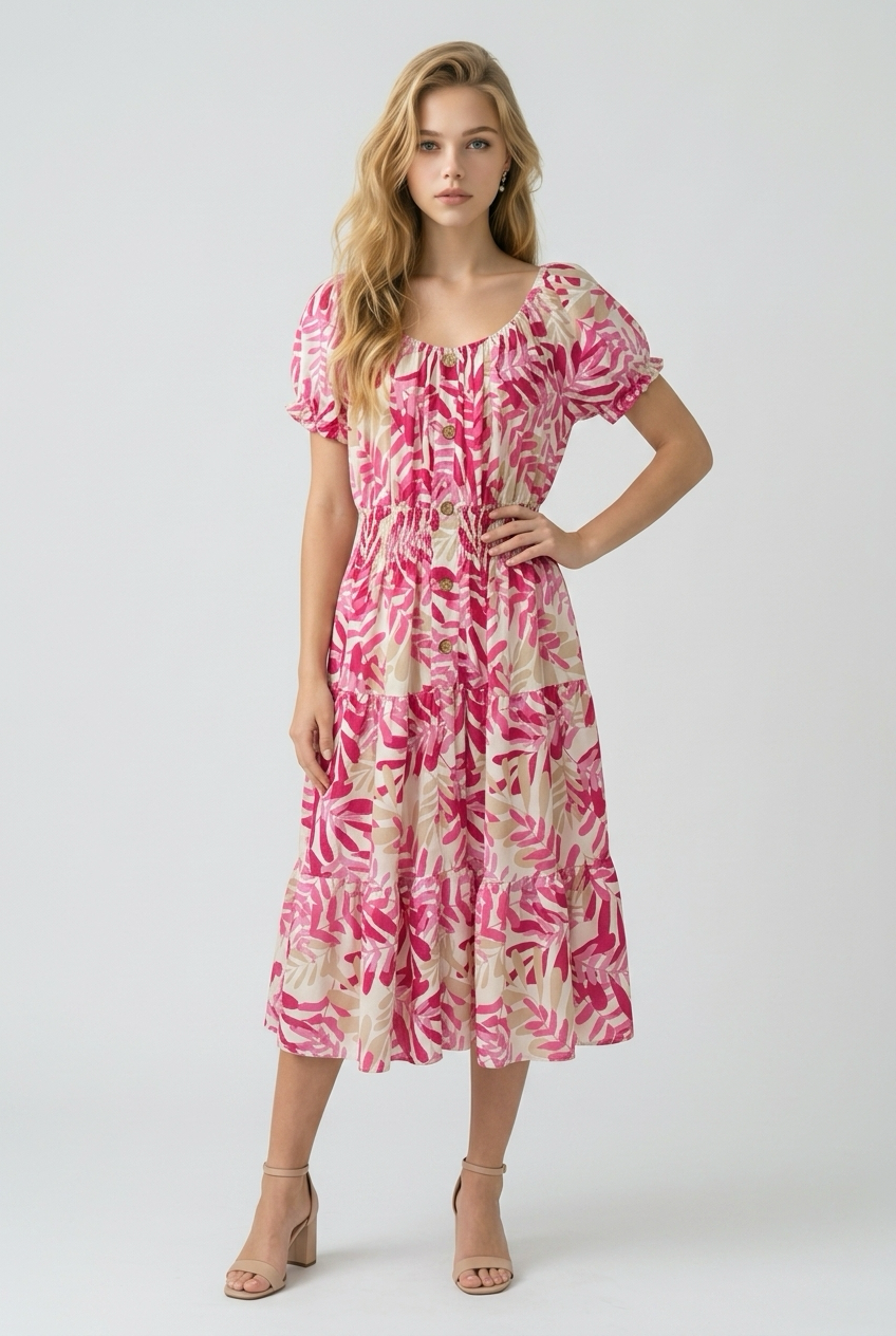 Eloise Leaf Sprig Midi Dress
