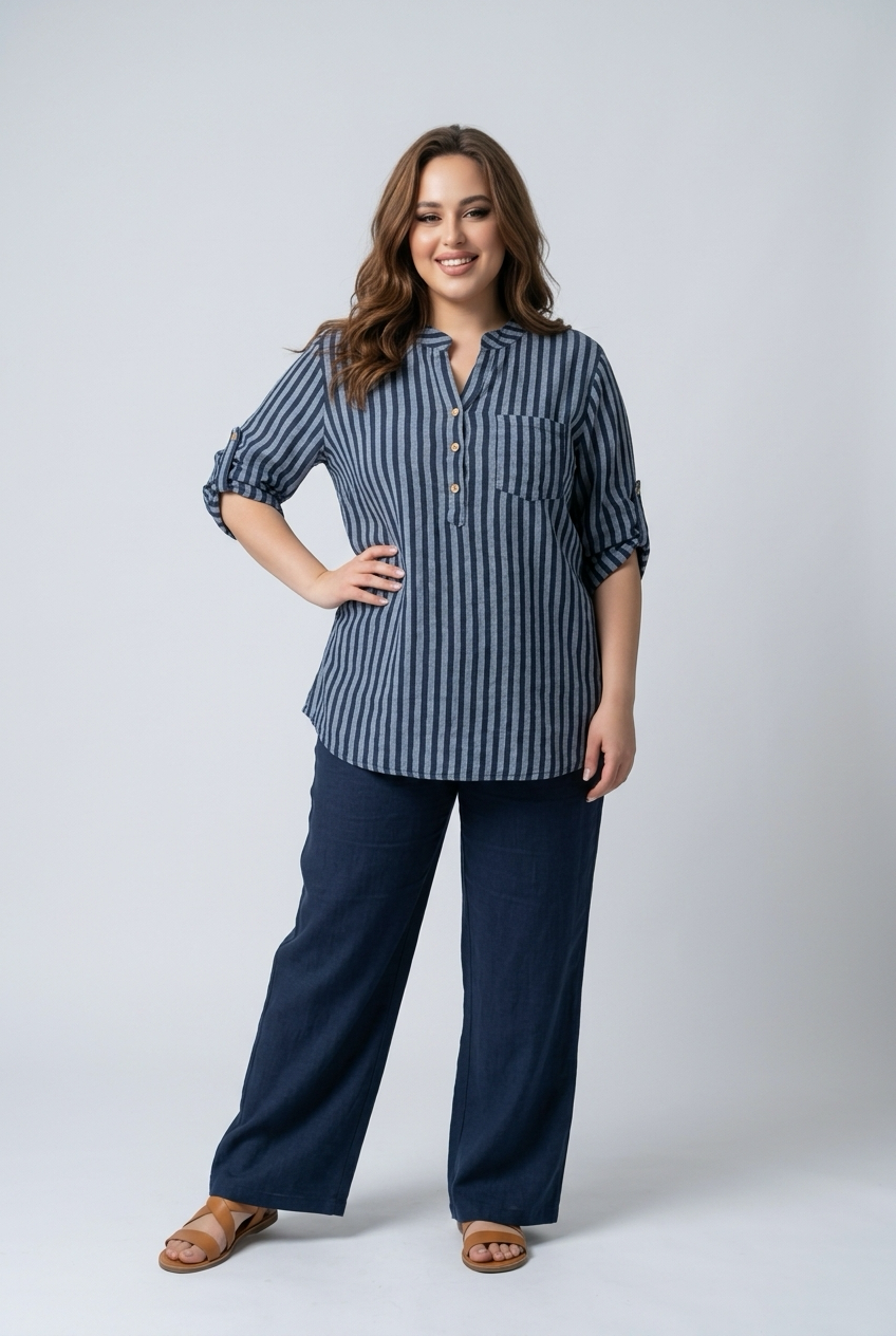 Larissa Pull On Pinstripe Shirt