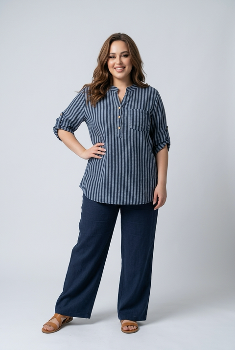 Larissa Pull On Pinstripe Shirt