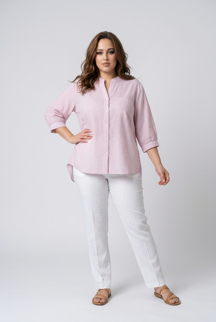 Jilly Fine Stripe Notch Neck Shirt