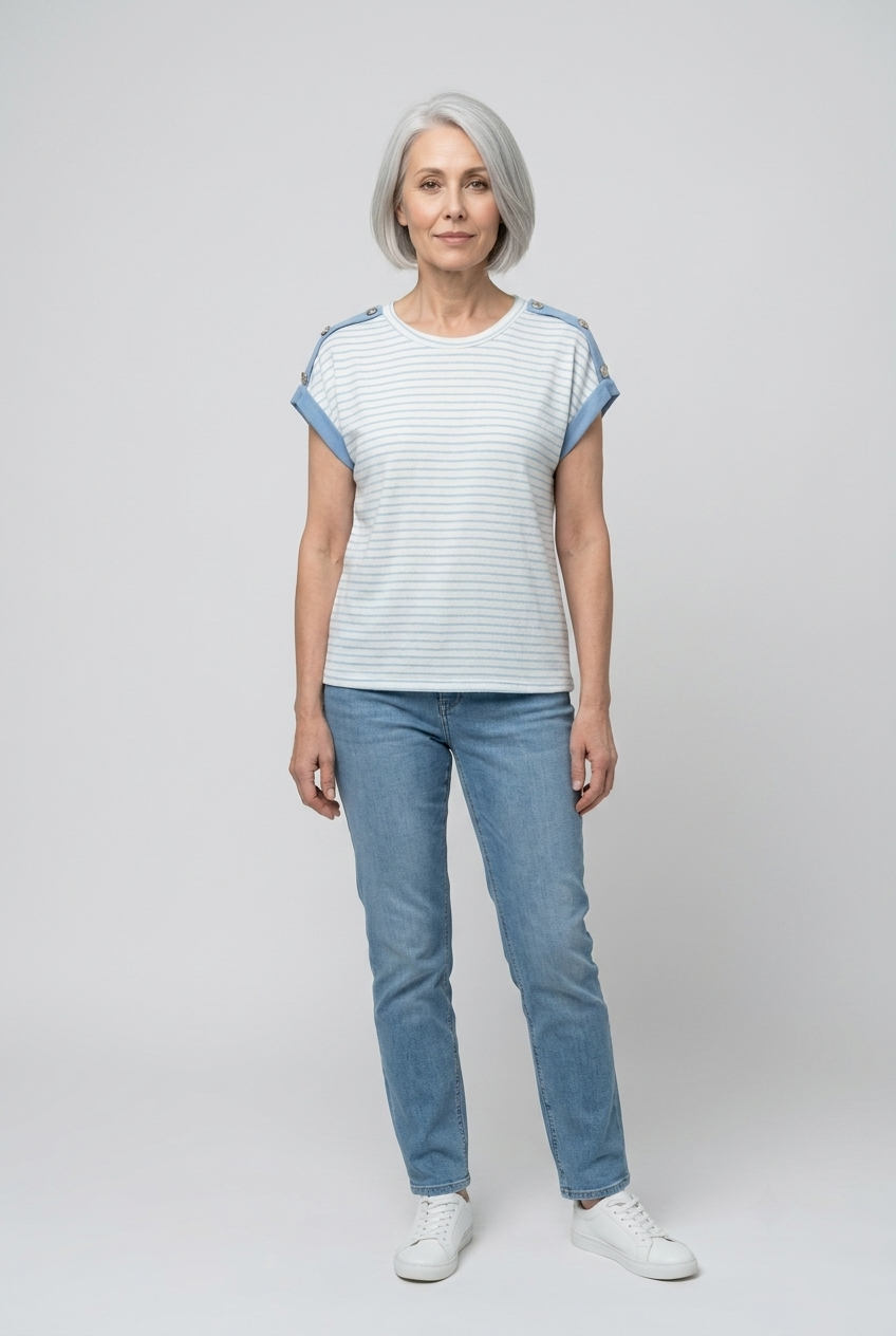 Alma Button Detail Stripe Top