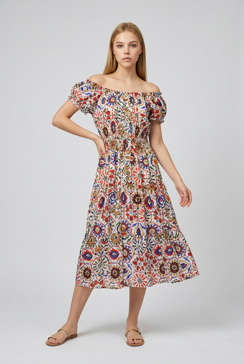 Eloise Floral Tile Midi Dress