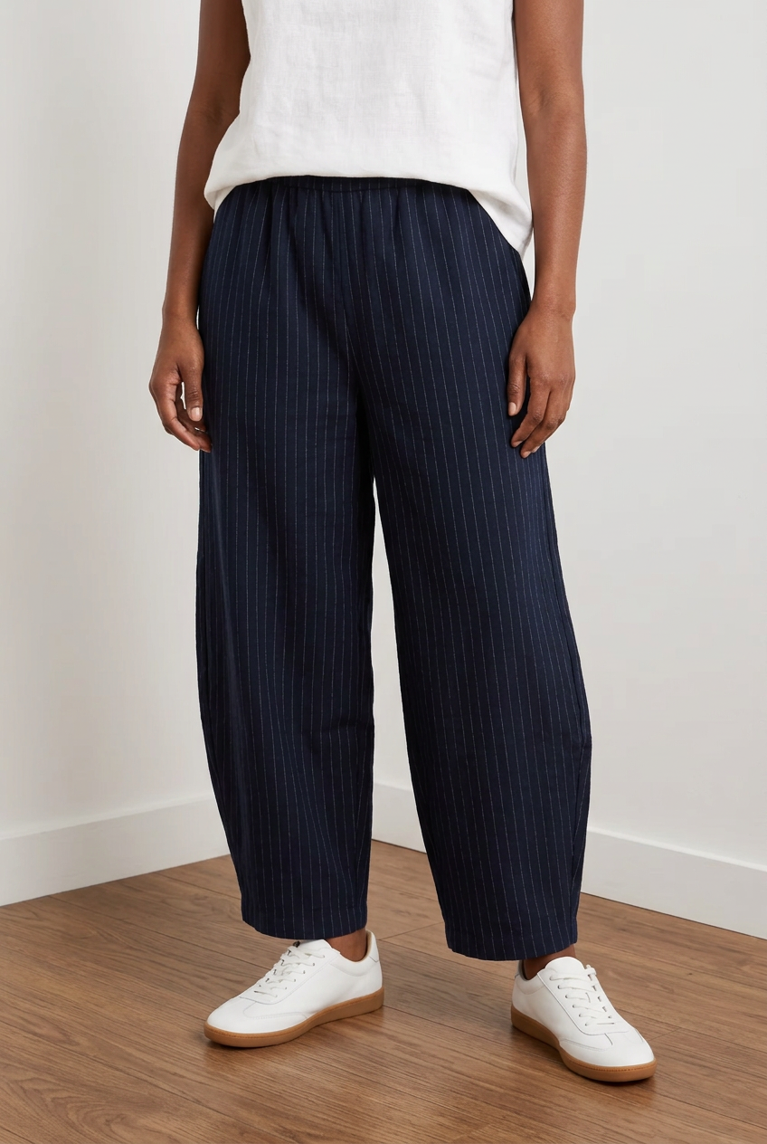 Ivy Pinstripe Wide Barrel Leg Trousers