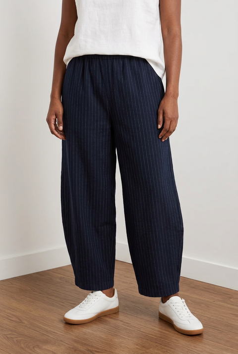 Ivy Pinstripe Wide Barrel Leg Trousers