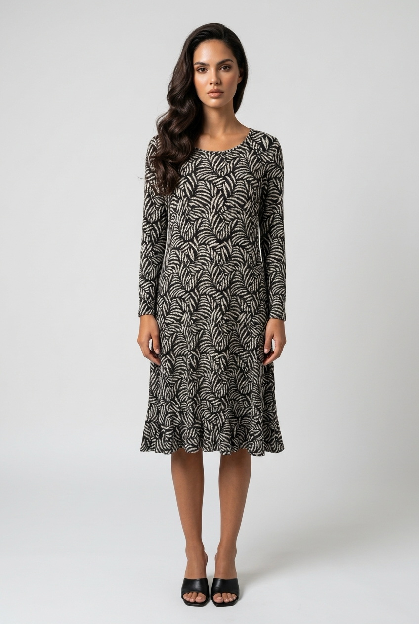 Eldora Frilled Hem Abstract Leaf Print Dress