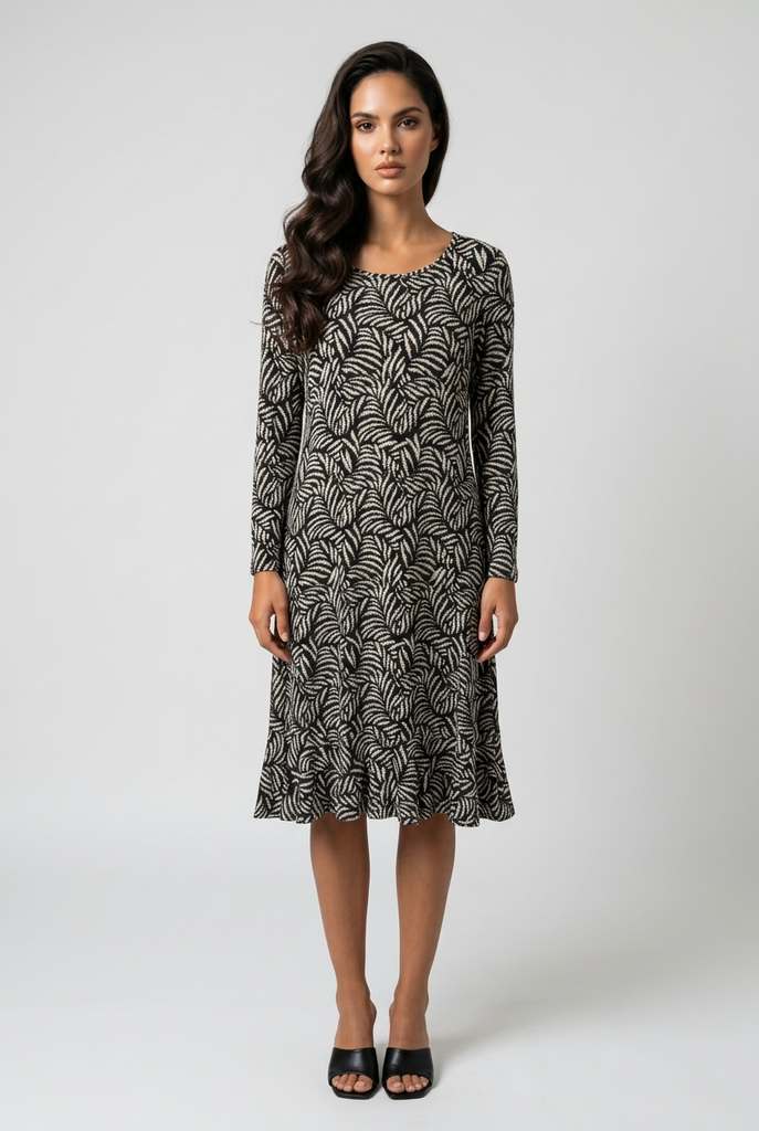 Eldora Frilled Hem Abstract Leaf Print Dress