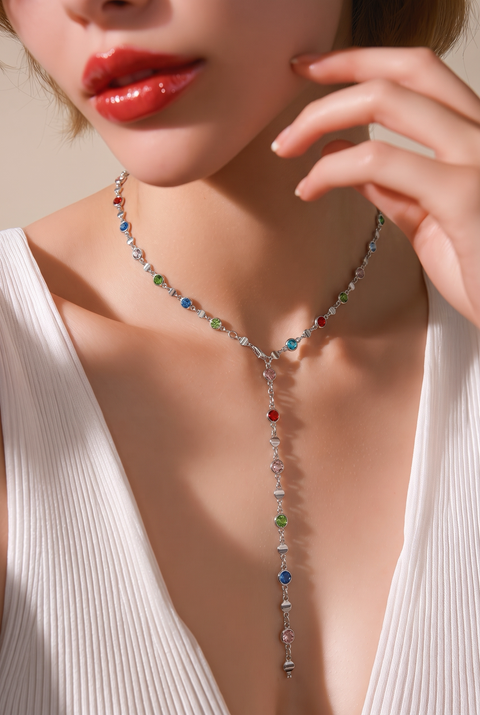 Esme Mixed Gem Lariat Necklace