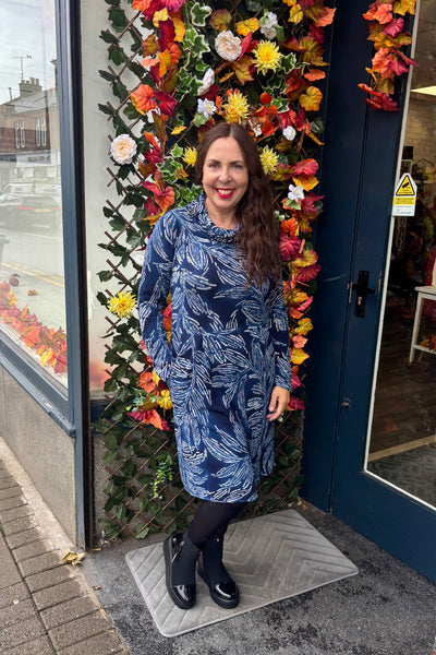 Rhona Leaf Print Cowl Neck Dress