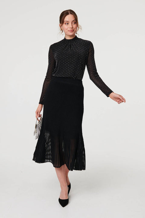 Vhari Pleat Detail Midi Skirt