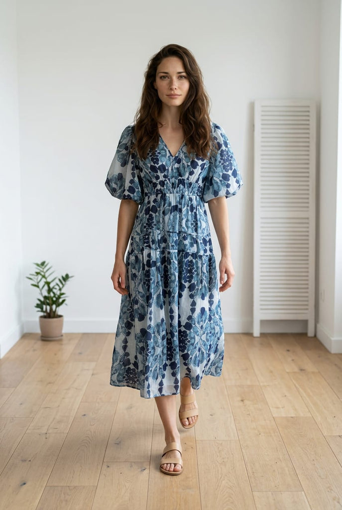 Jordyn Leaf Print Midi Dress