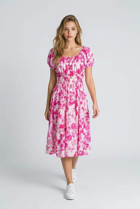 Eloise Floral Print Midi Bardot Dress