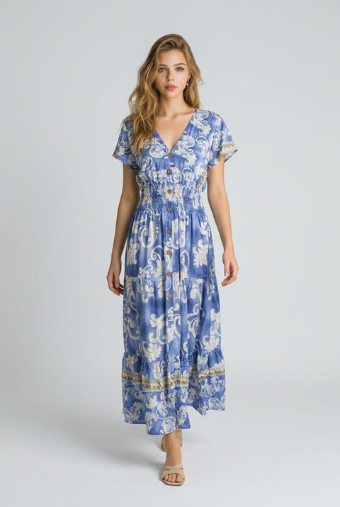 Eloise V-Neck Baroque Print Maxi