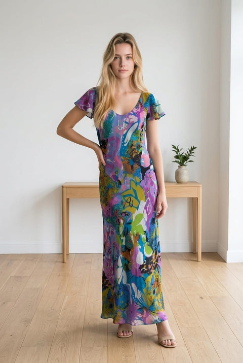 Valeria Abstract Leaf Reversible Dress