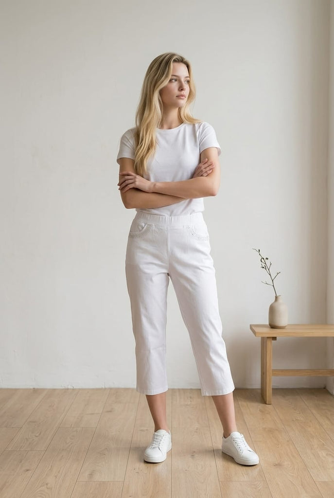 Adrienne Pull-On Embroidered Detail Crops