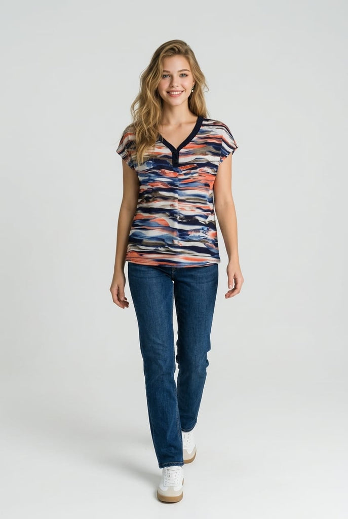 Michelle Abstract Button Detail Top