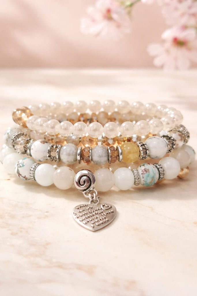 Joy Heart Charm Beaded Bracelet Set