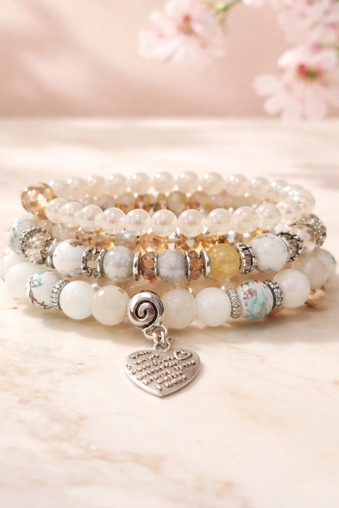 Joy Heart Charm Beaded Bracelet Set