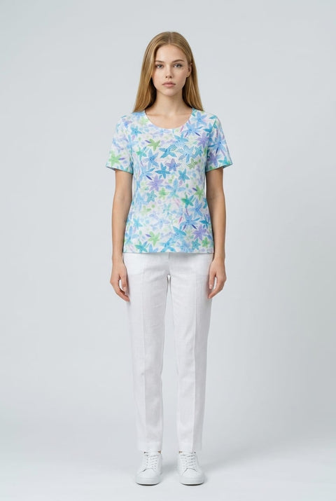 Maisie Leaf Print Embellished Tee