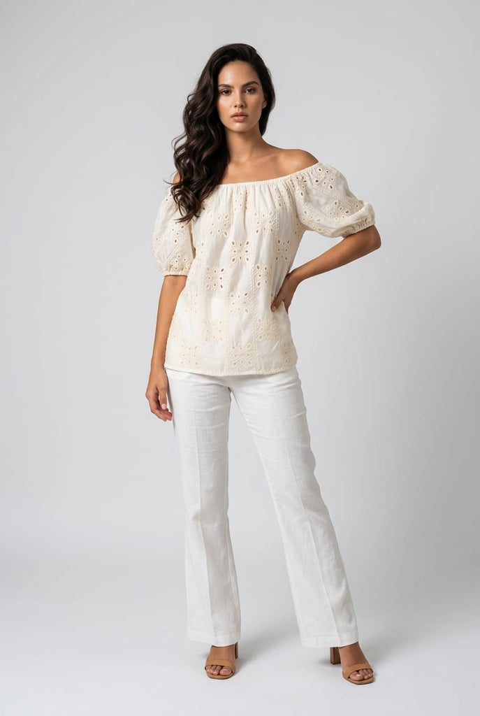 Talia Embroidered Bardot Top