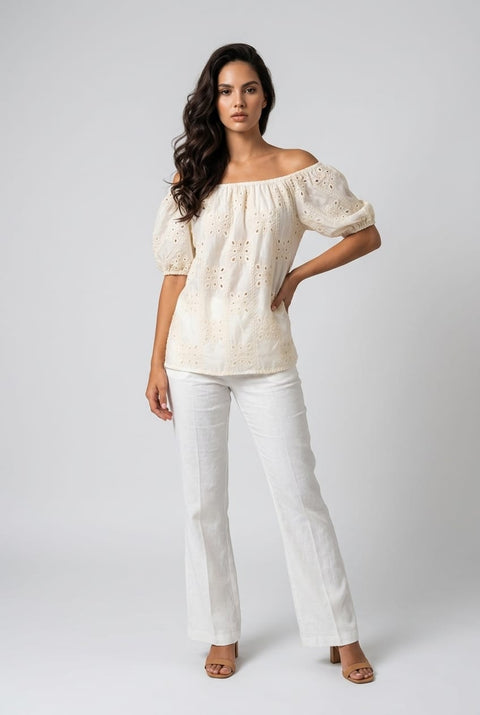 Talia Embroidered Bardot Top