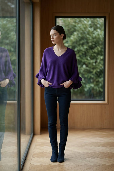 Finley Ruffle Sleeve V-Neck Knit
