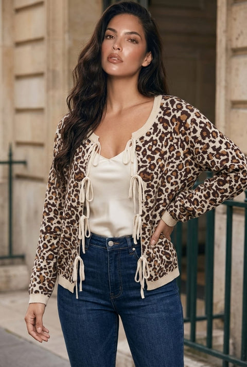 Kodi Tie Front Leopard Print Cardi