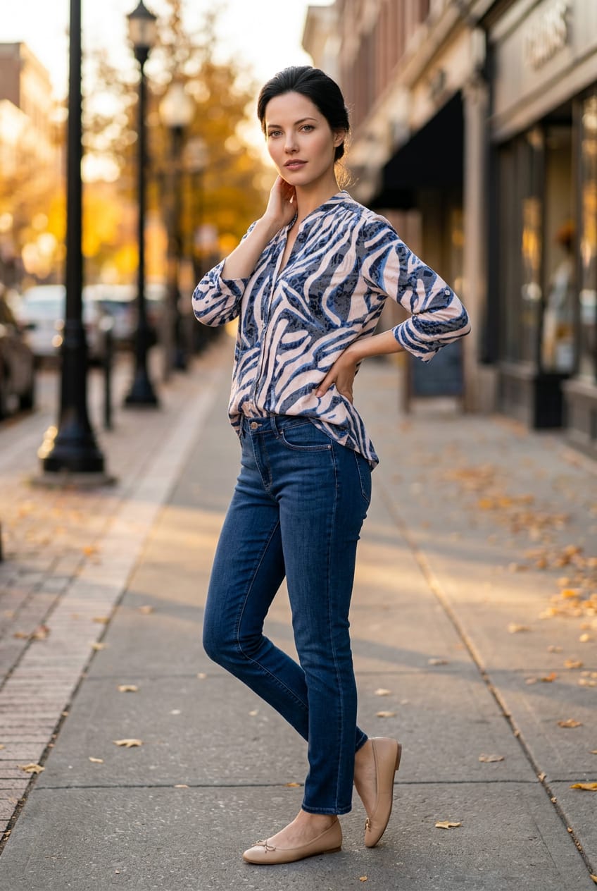 Wendy Hi-Lo Wave Print Shirt