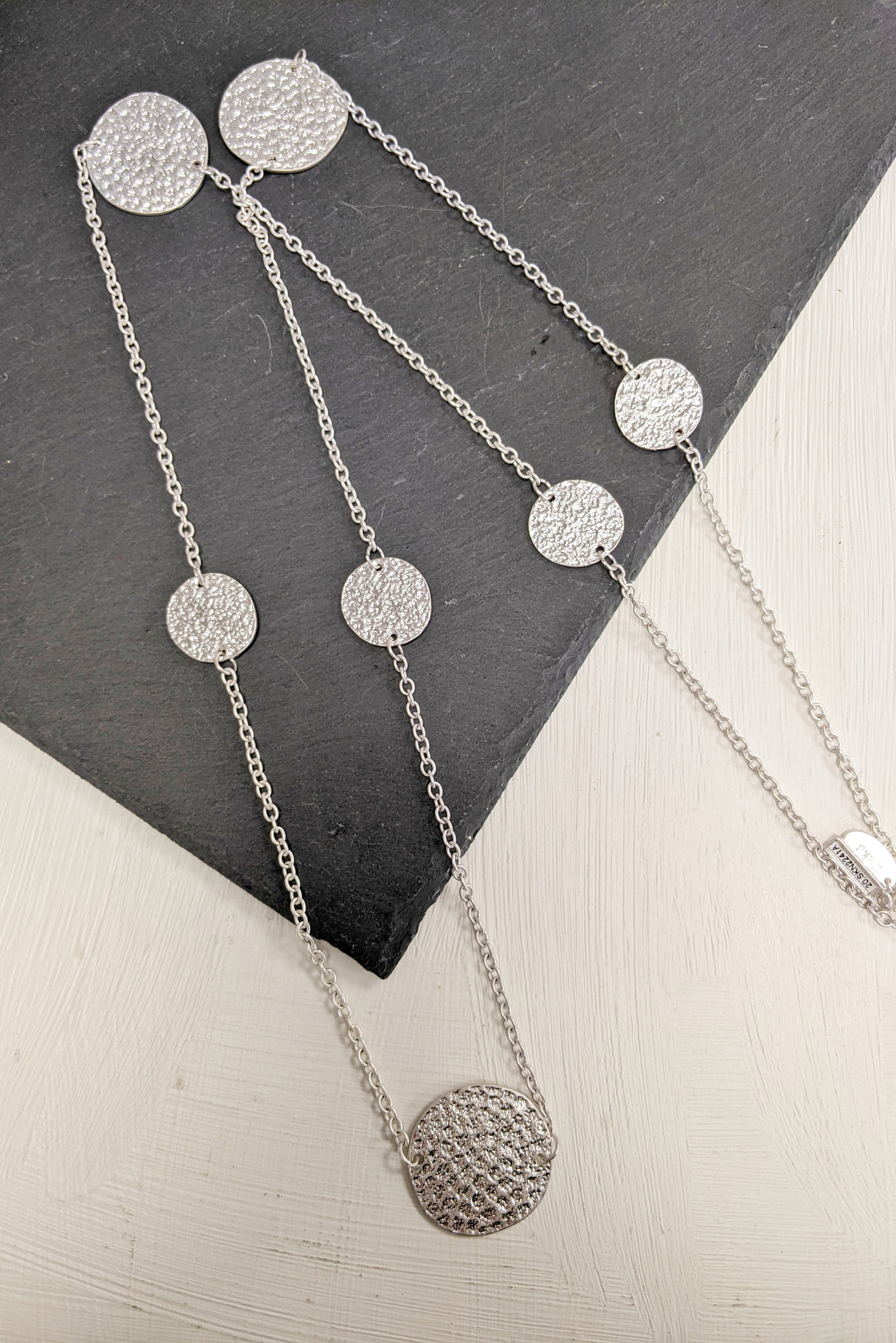 Custom Hand Stamped Jewelry Sterling Silver Disc Necklace Big Circle  Necklace Simple Layered Necklace Hammered Dot Necklace Gift for Her