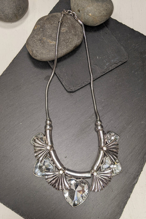 Antoinette Fan & Crystal Heart Necklace