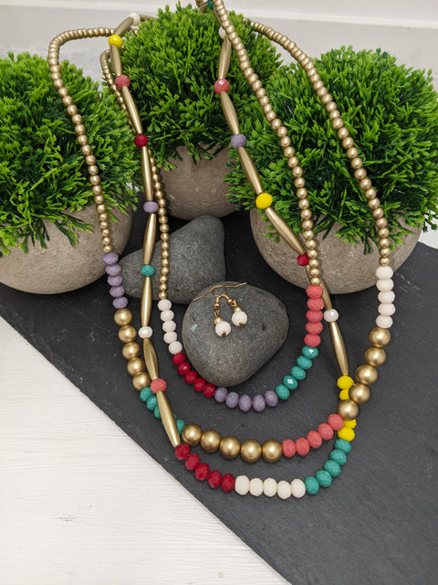 Iman Boho Layered Necklace & Earring Set