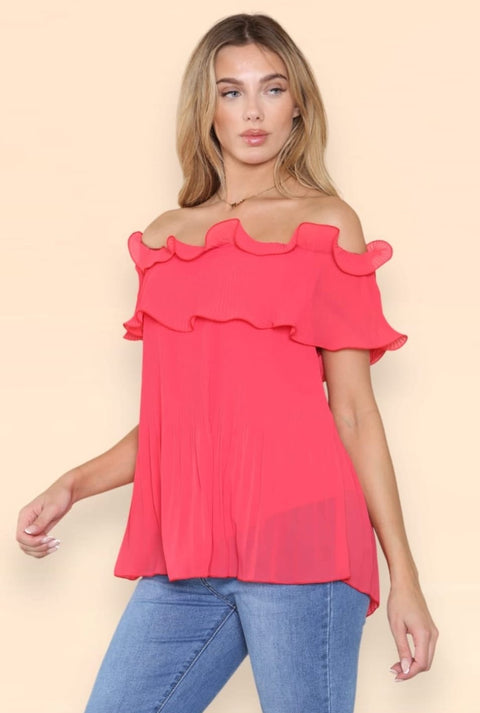 Nika Pleated Bardot Frill Top