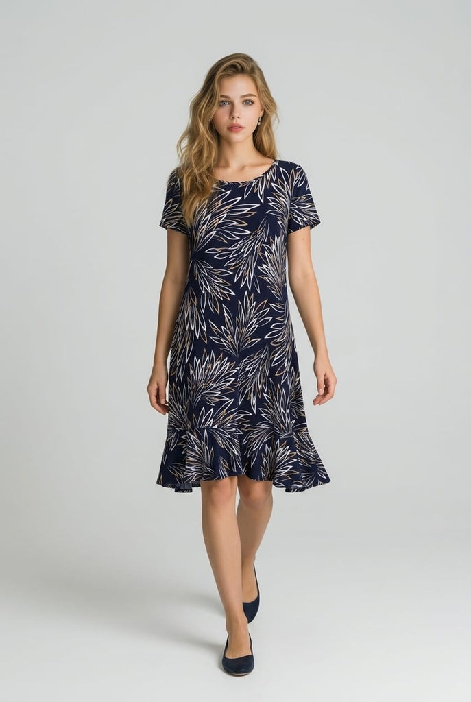 Eldora Frilled Hem Leaf Print Dress