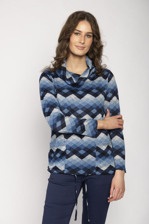 Toyah Diamond Print Cowl Neck Top