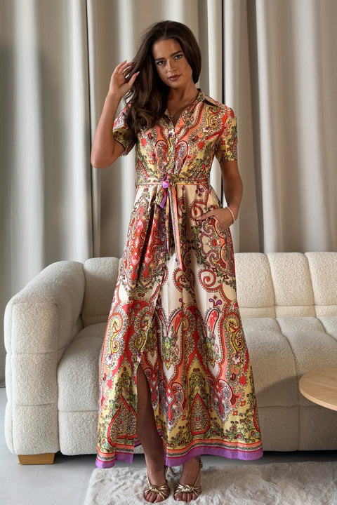 Aurora Paisley Print Shirt Dress