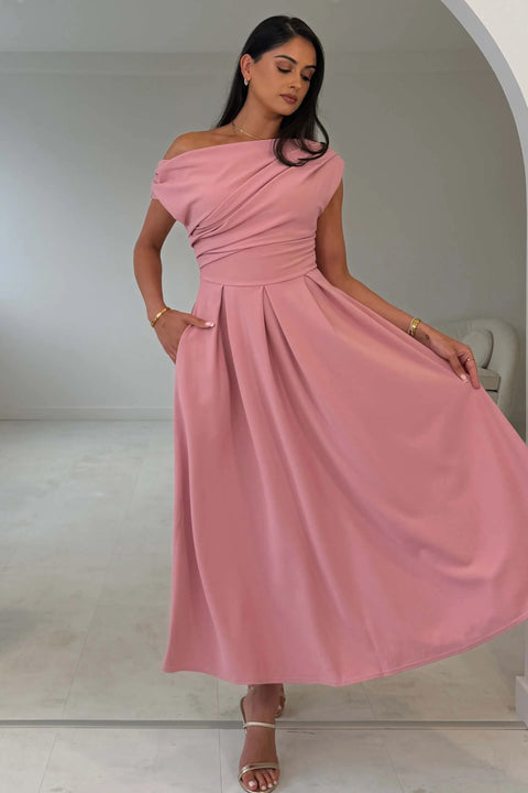 Dollie Asymmetric Neckline Midi Dress
