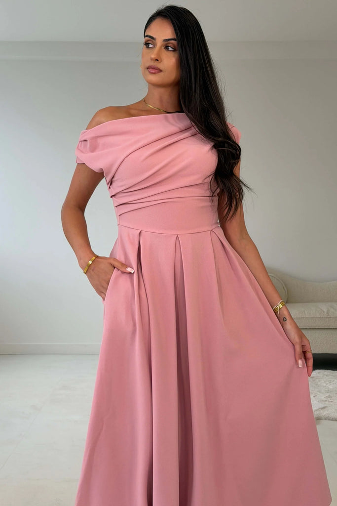 Dollie Asymmetric Neckline Midi Dress