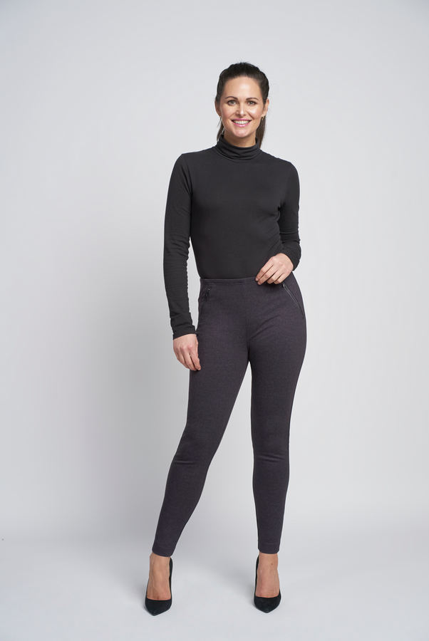 Eden Marl Pull On Zip Detail Ponte Trousers