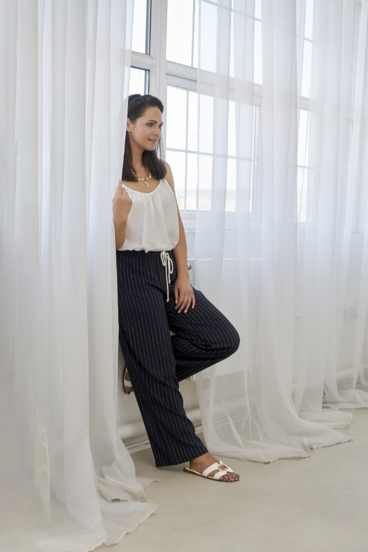 River Wide Leg Pinstripe Trousers