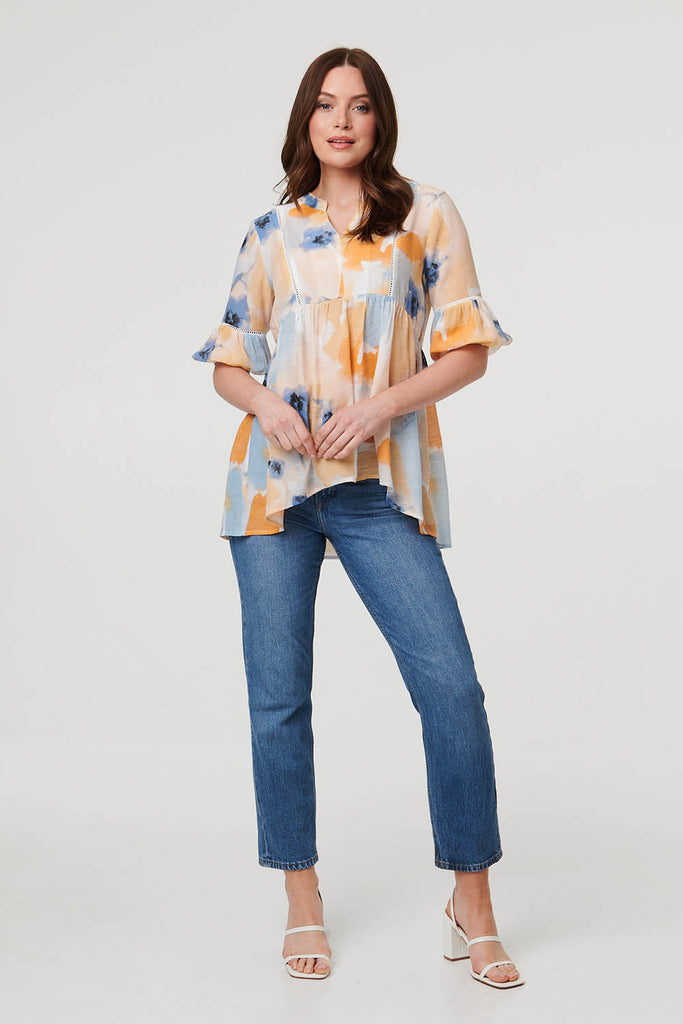 Isla Pansy Print Notch Neck Top