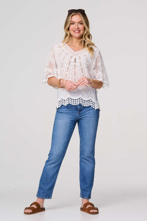 Stacie Lace Detail Batwing Top