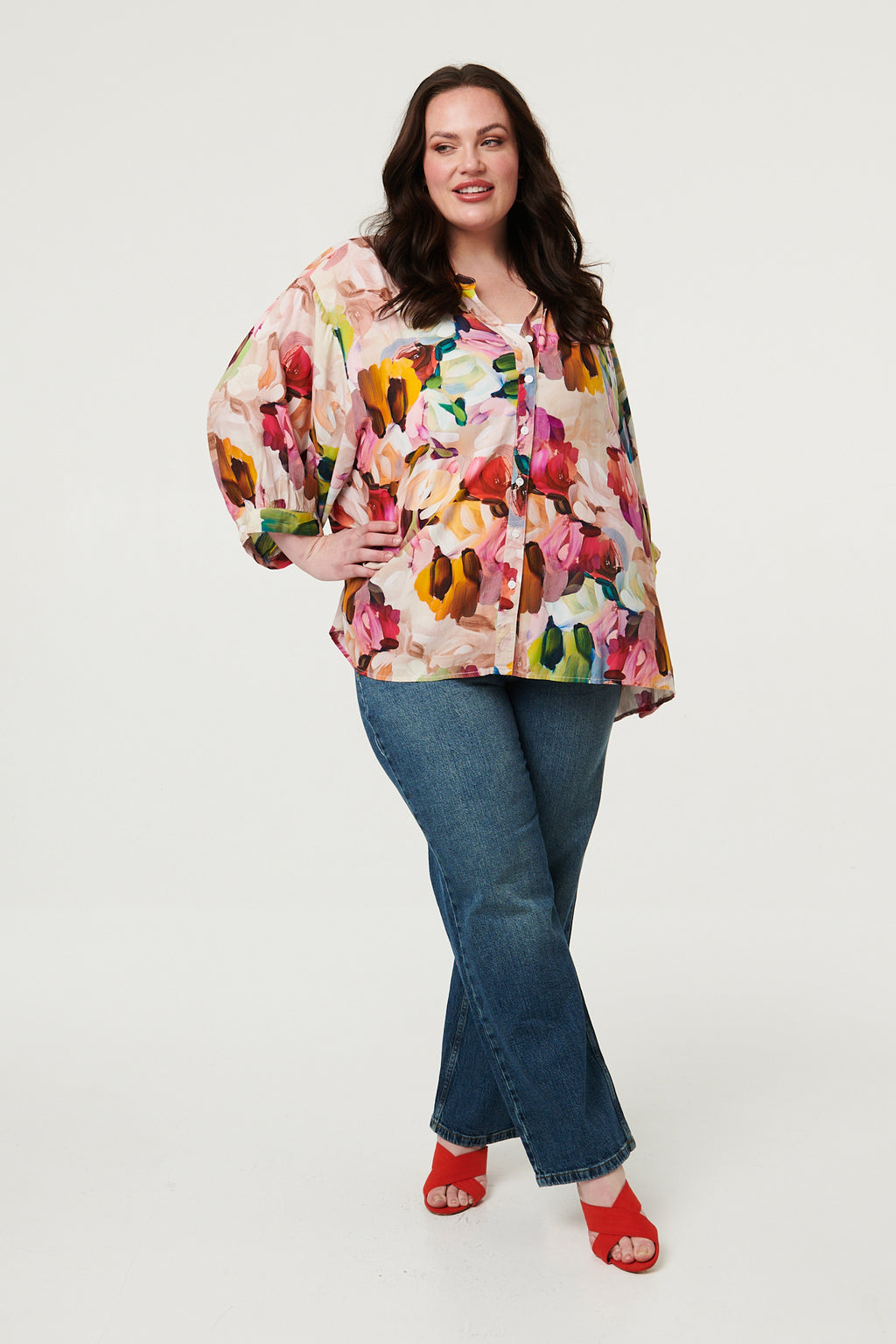 Jilly Brushstroke Print Notch Neck Shirt