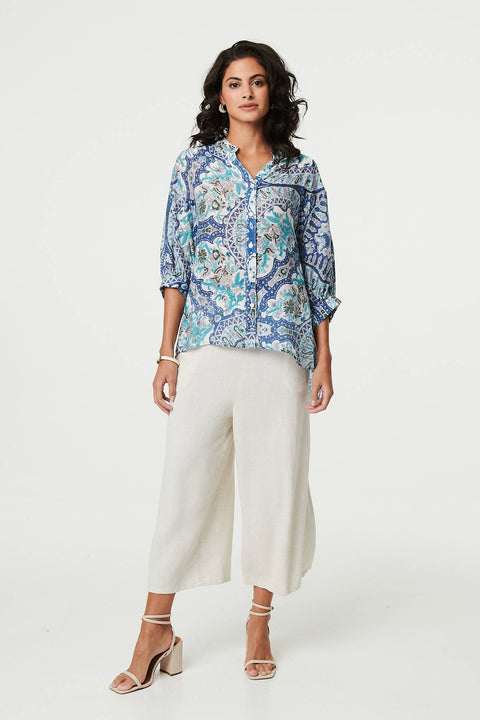 Jilly Paisley Print Notch Neck Shirt