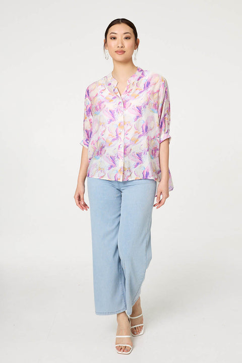 Jilly Floral Print Notch Neck Shirt