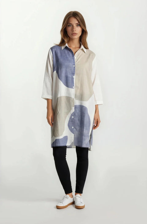 Vivian Abstract Print Longline Shirt