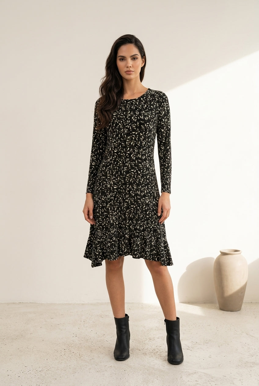 Eldora Frilled Hem Geo Print Dress